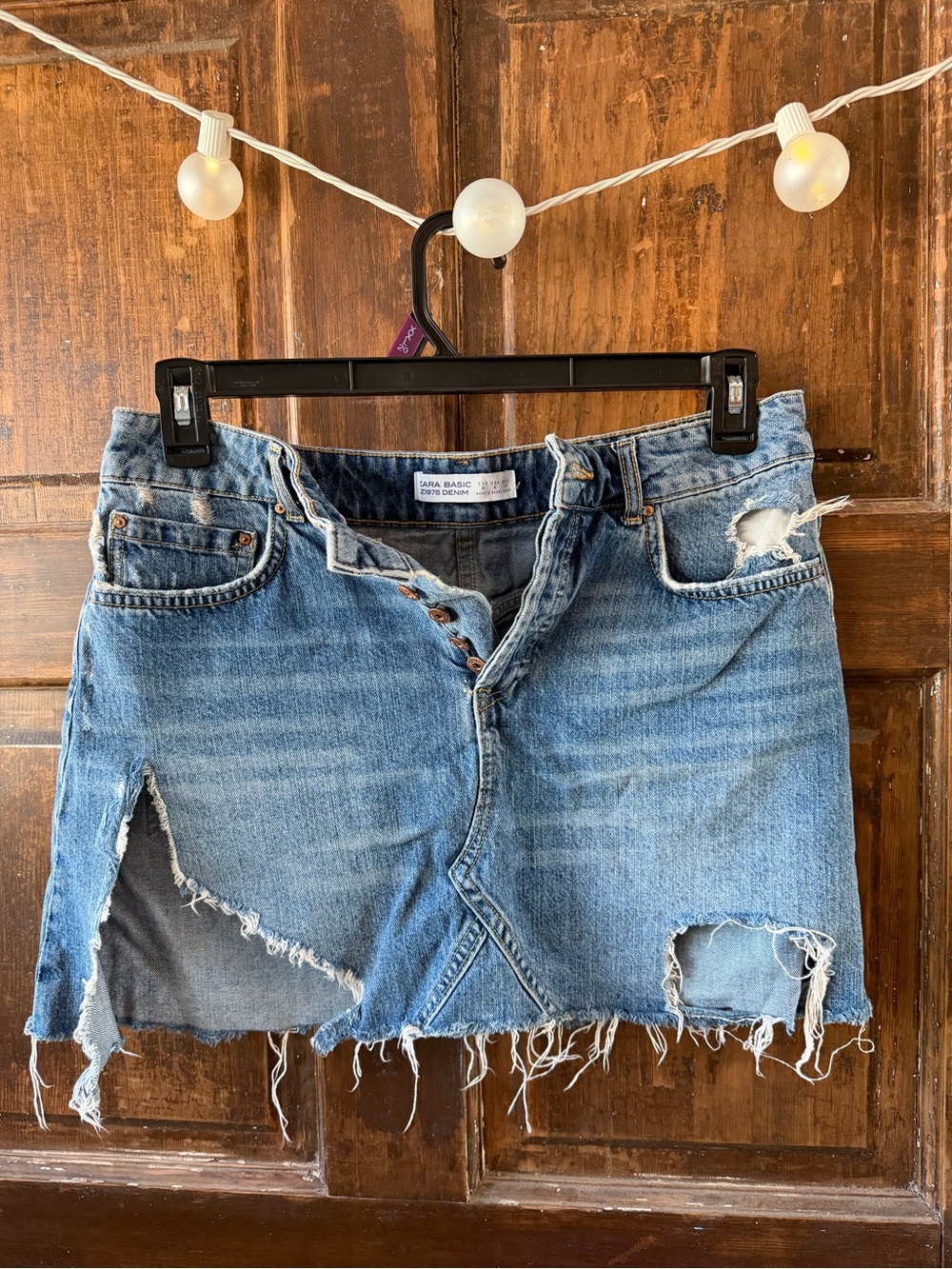 Zara Light Blue Distressed Denim Mini Skirt